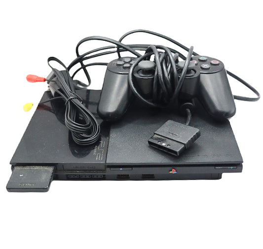 Playstation 2 slim console with one controller and memory card