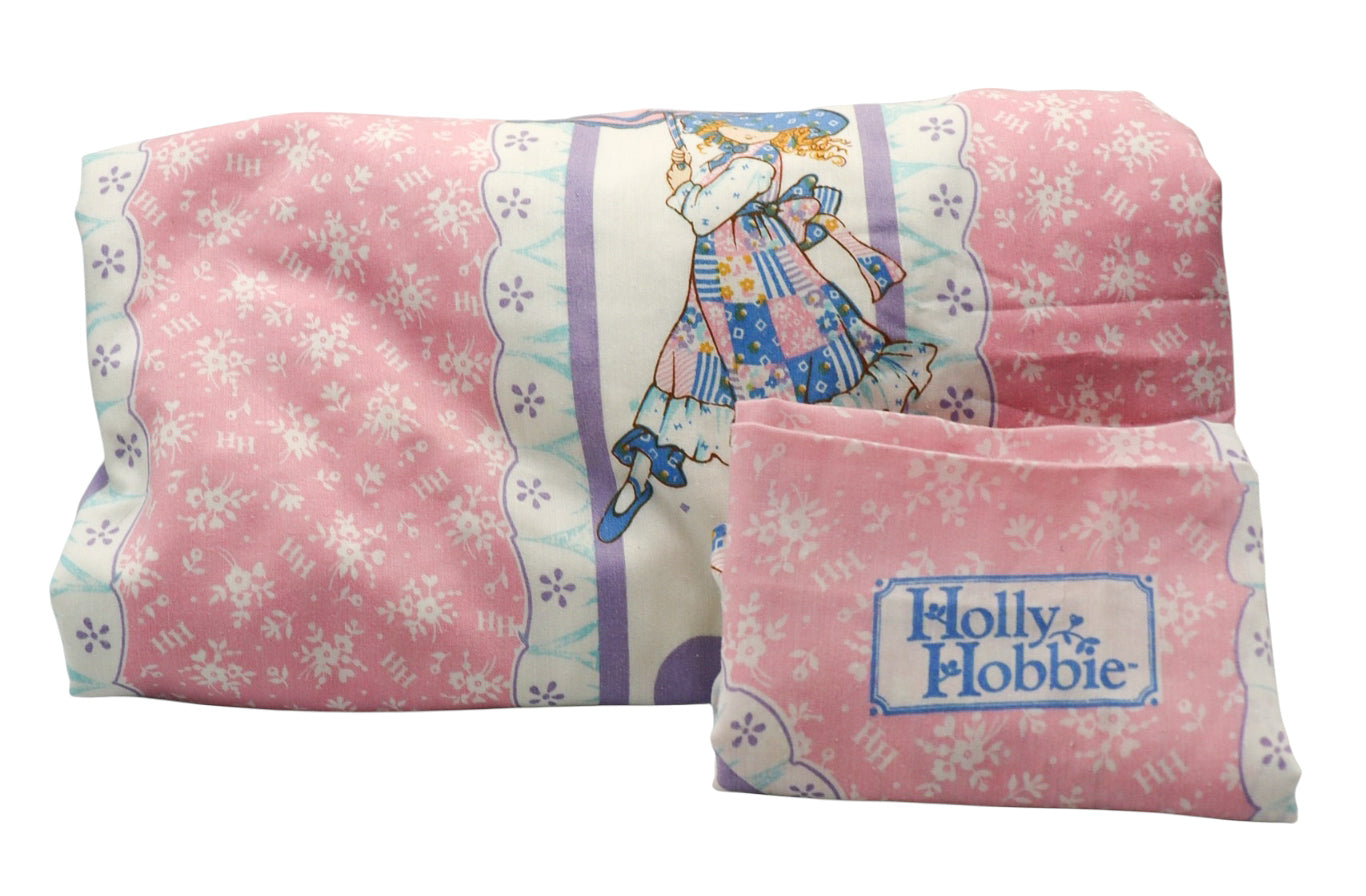 1990 Vintage Holly Hobbie Single Quilt Duvet Cover Set Pink Floral Pillowcase