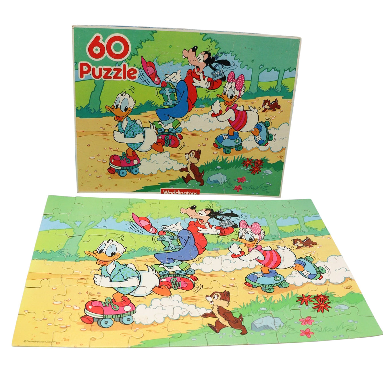 1980s Vintage Waddingtons 60 Piece Walt Disney Roller Skating Jigsaw Puzzle