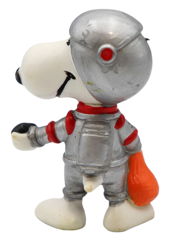 1980s Peanuts Astronaut Snoopy PVC Figurine with Moon Rock and Orange Bag