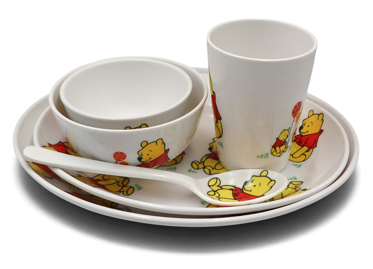 1990s Disney Winnie the Pooh Fataco Melamine 6-Piece Children's Dish Set