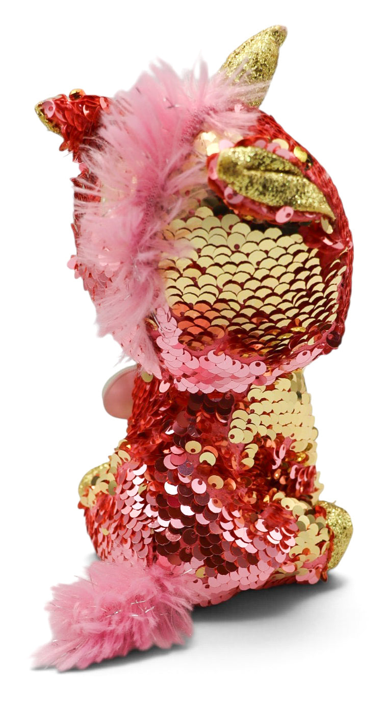 2019 Ty Flippables "Sunset" Pink Gold Sequin Color Shifting Unicorn Plush