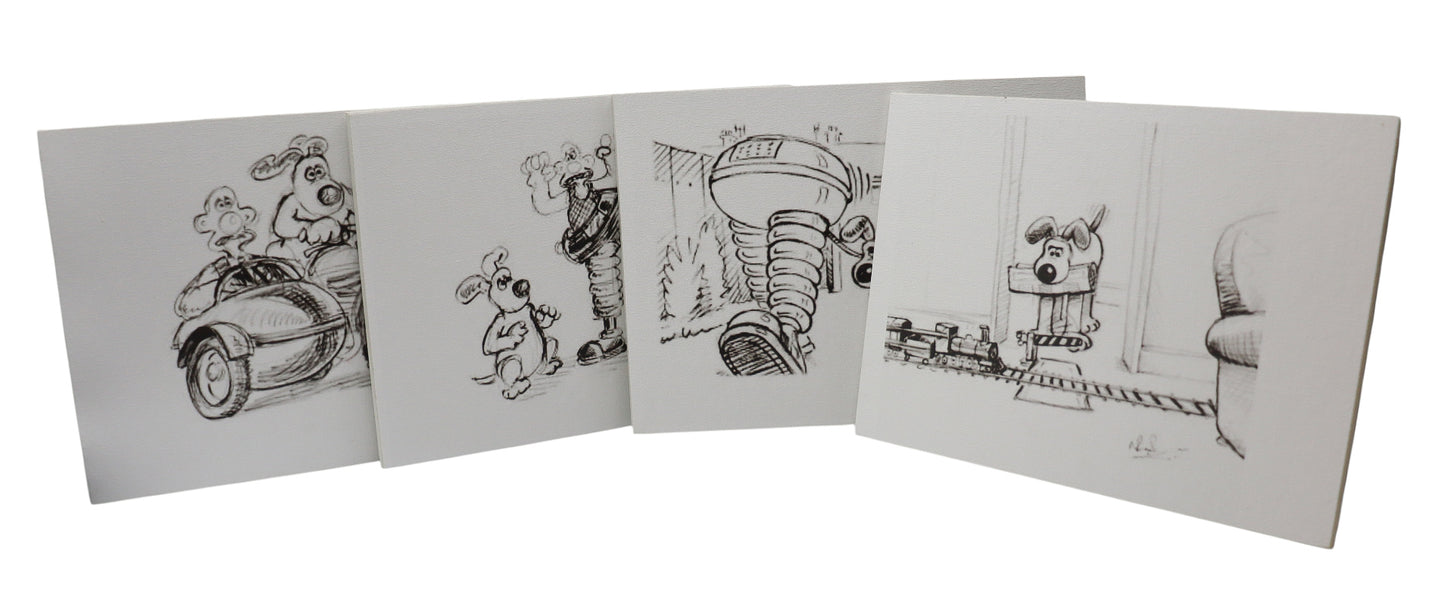 Set Of Prints Featuring Original Concept Sketches Of Wallace And Gromit