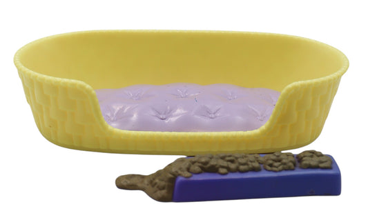 1993 Kenner Littlest Pet Shop Yellow And Purple Dog Bed And Food