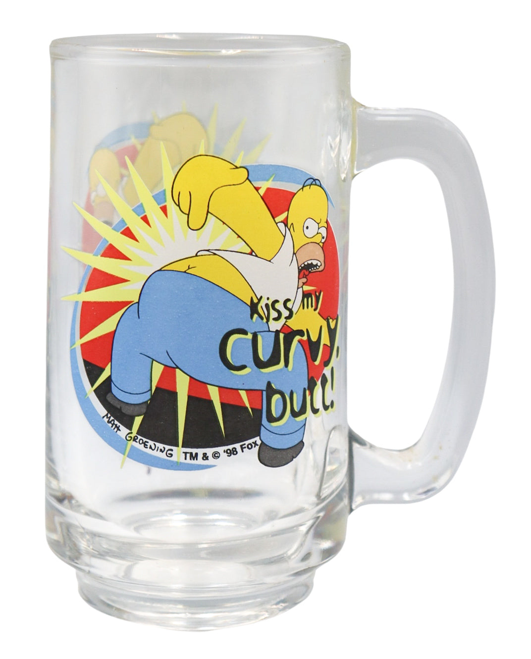 1998 The Simpsons Homer Simpson Kiss My Curvy Butt Glass Beer Mug