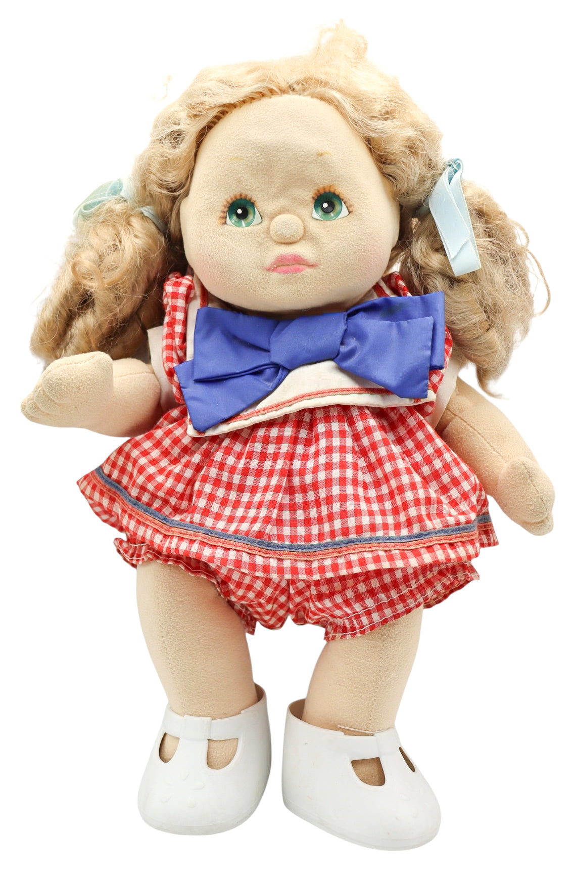 1985 Mattel My Child Doll Blonde Green Eyes Red Gingham Dress
