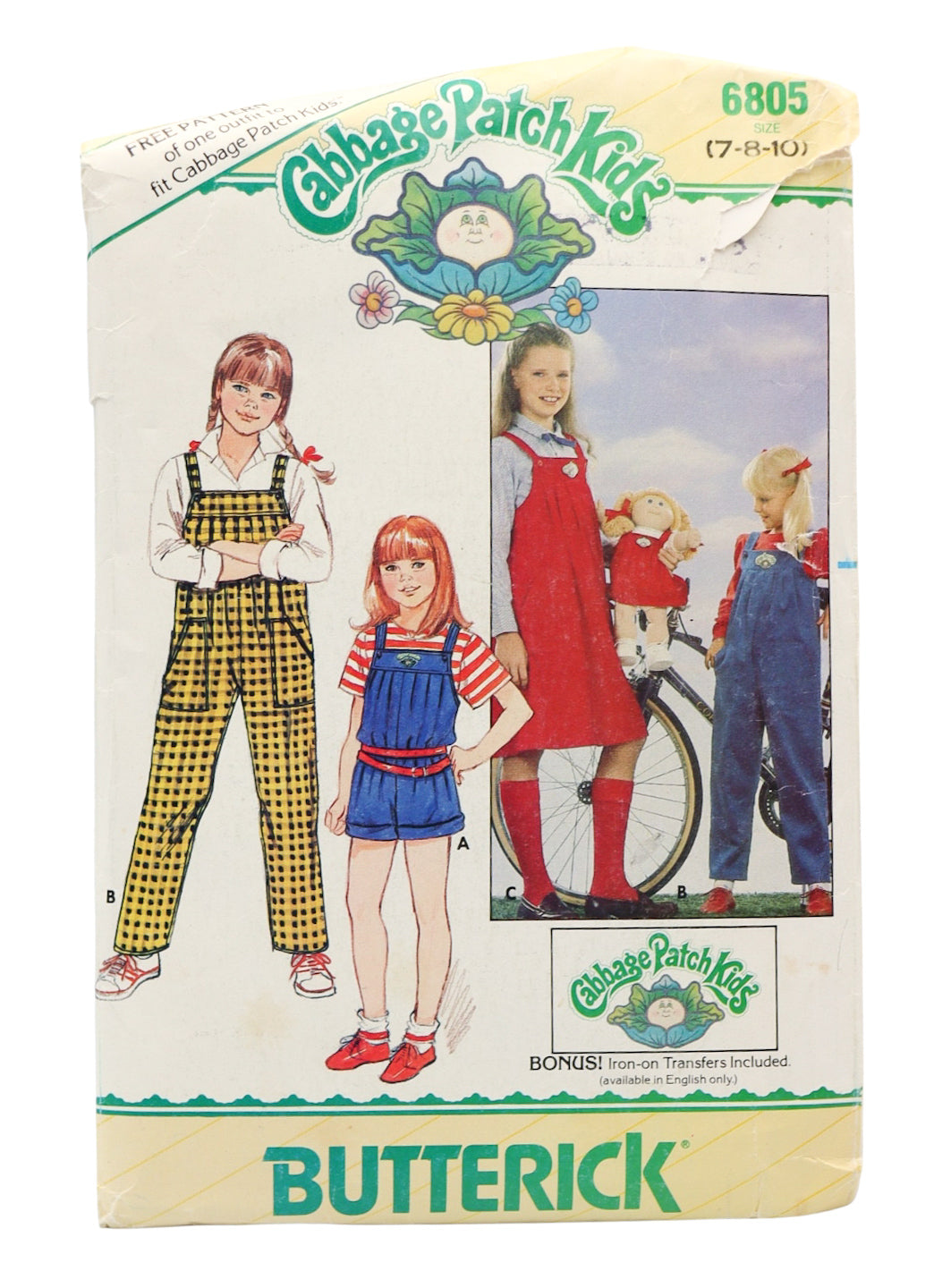 1984 Butterick 6805 Cabbage Patch Kids Girls Jumper, Overalls, & Matching Doll Outfit Sewing Pattern