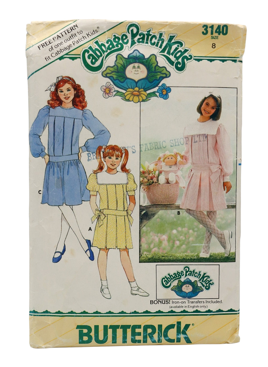 1985 Butterick 3140 Cabbage Patch Kids Girls Dress & Doll Outfit Sewing Pattern Size 8