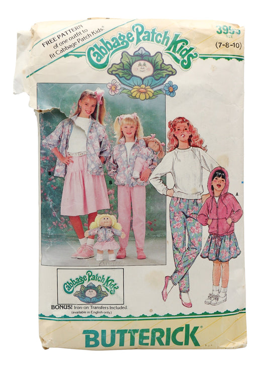 1986 Butterick 3996 Cabbage Patch Kids Girls Jacket, Skirt, Pants & Doll Outfit Sewing Pattern