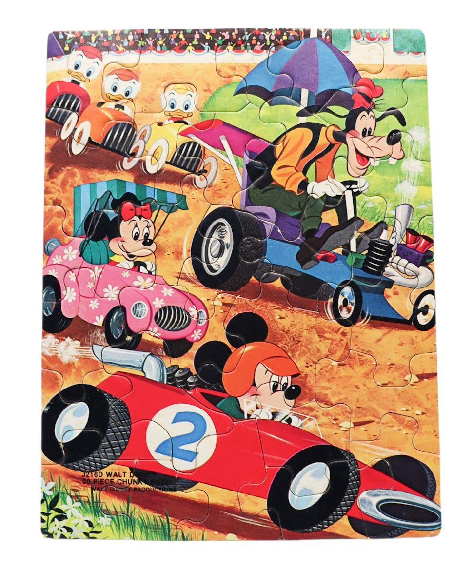 1970s Vintage Whitman Walt Disney Mickey Mouse Racing Car 30 Piece Chunk Puzzle J216D