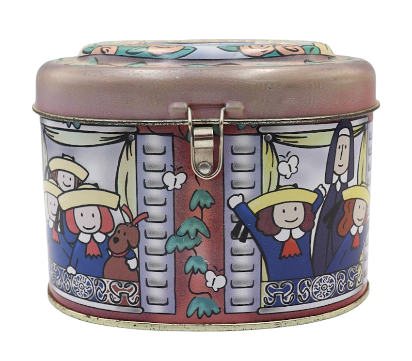 2000 Vintage Schylling Madeline and Friends Hinged Oval Metal Tin Bank