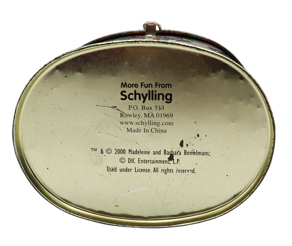 2000 Vintage Schylling Madeline and Friends Hinged Oval Metal Tin Bank