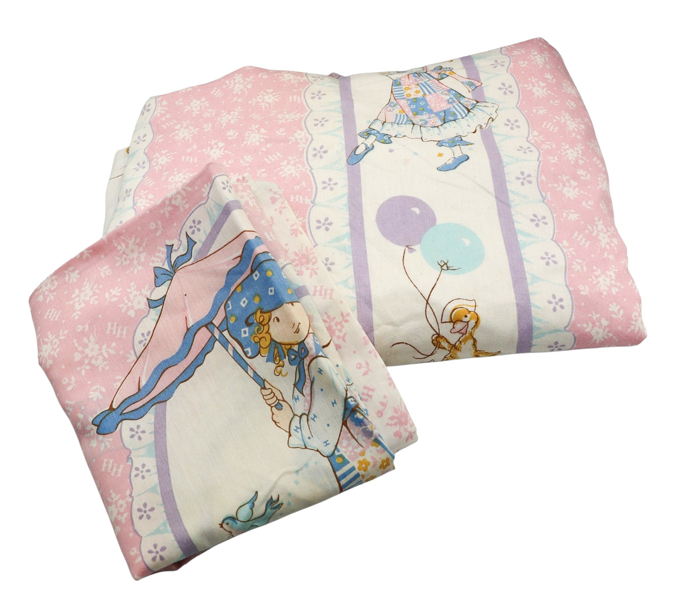 1990 Vintage Holly Hobbie Single Quilt Duvet Cover Set Pink Floral Pillowcase
