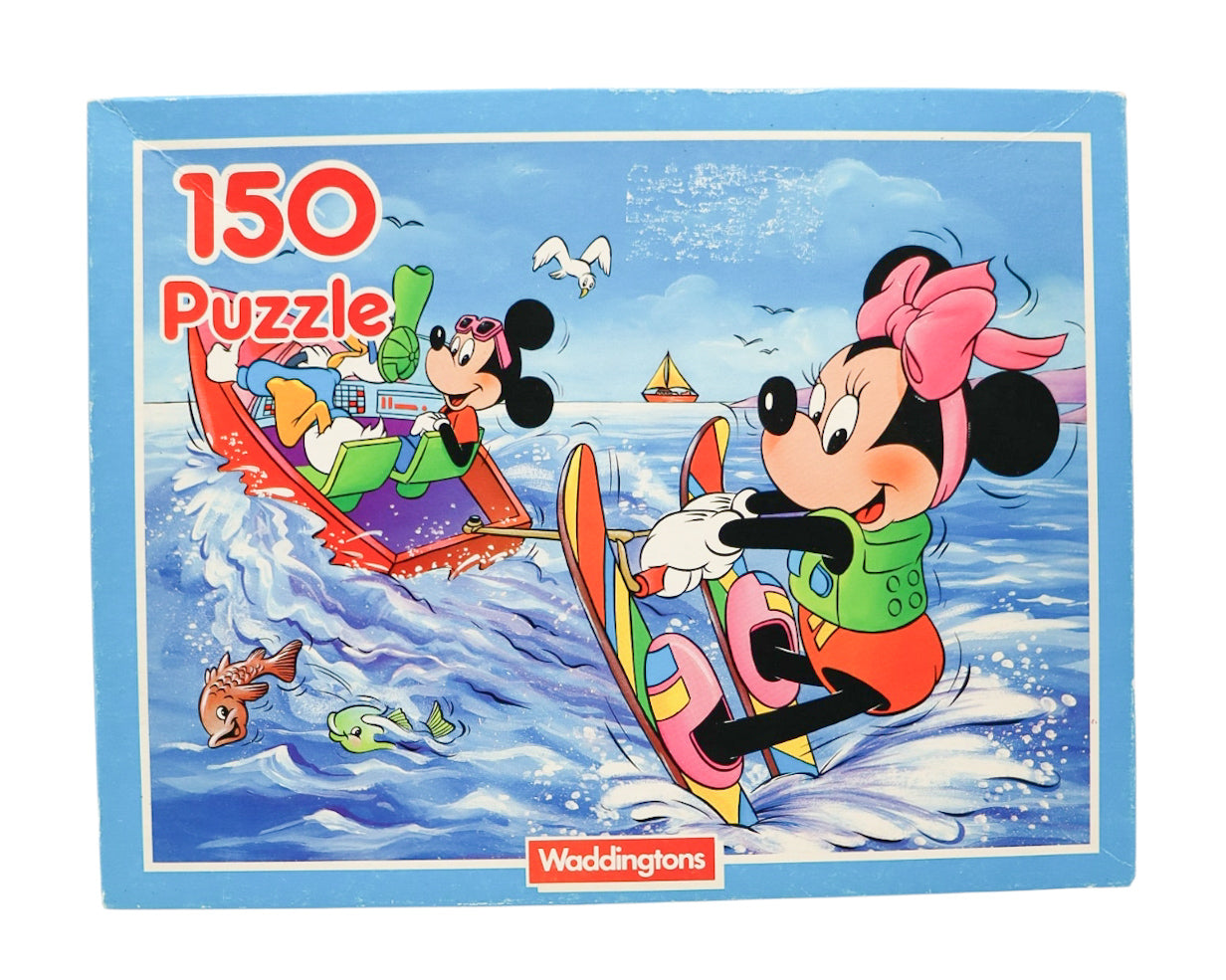 1990 Waddingtons Walt Disney Mickey & Minnie Mouse Water Skiing 150 Piece Jigsaw Puzzle