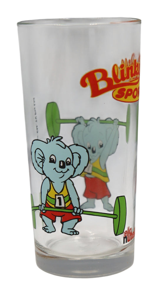 1990s Vintage Nutella Blinky Bill Sports Promotional Drinking Glass - Weightlifting / Powerlifting