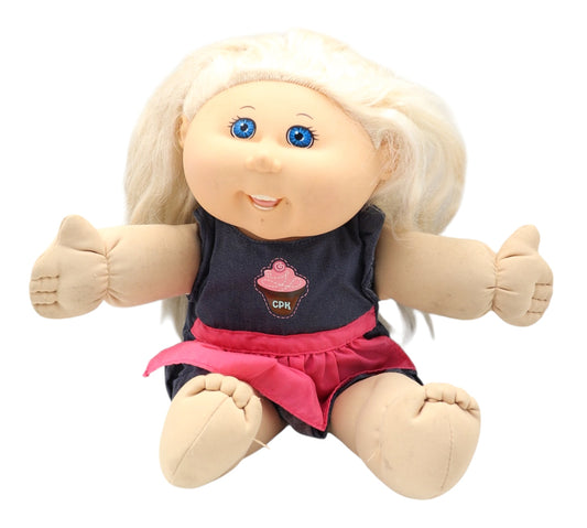 2012 Cabbage Patch Kids Doll Blonde Hair Blue Eyes Denim CPK Cupcake Dress