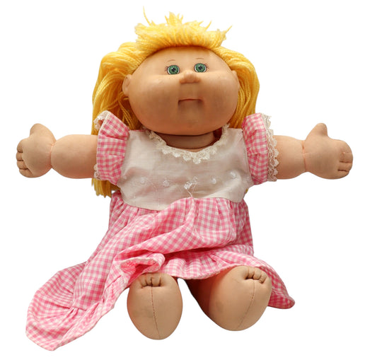 1983 Cabbage Patch Kid Blonde Yarn Hair Pink Gingham Dress