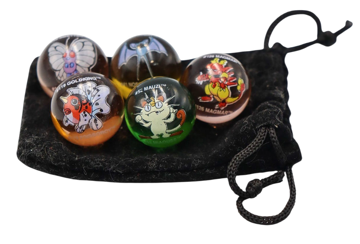 Modern Reproduction Pokémon Glass Marbles Set of 5 With Pouch