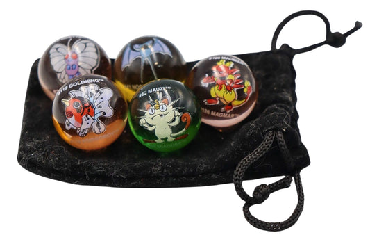 Modern Reproduction Pokémon Glass Marbles Set of 5 With Pouch