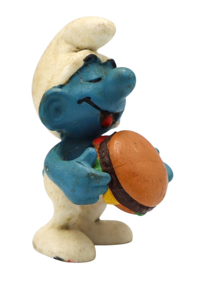 1983 Vintage Schleich Greedy Smurf Figurine with Hamburger (20158)