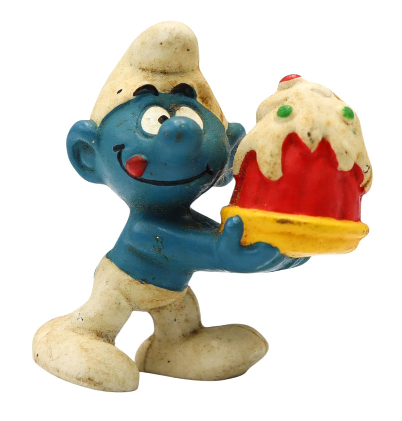 1977 Vintage Schleich Peyo Cake Smurf 20100 Greedy Dessert PVC Figure