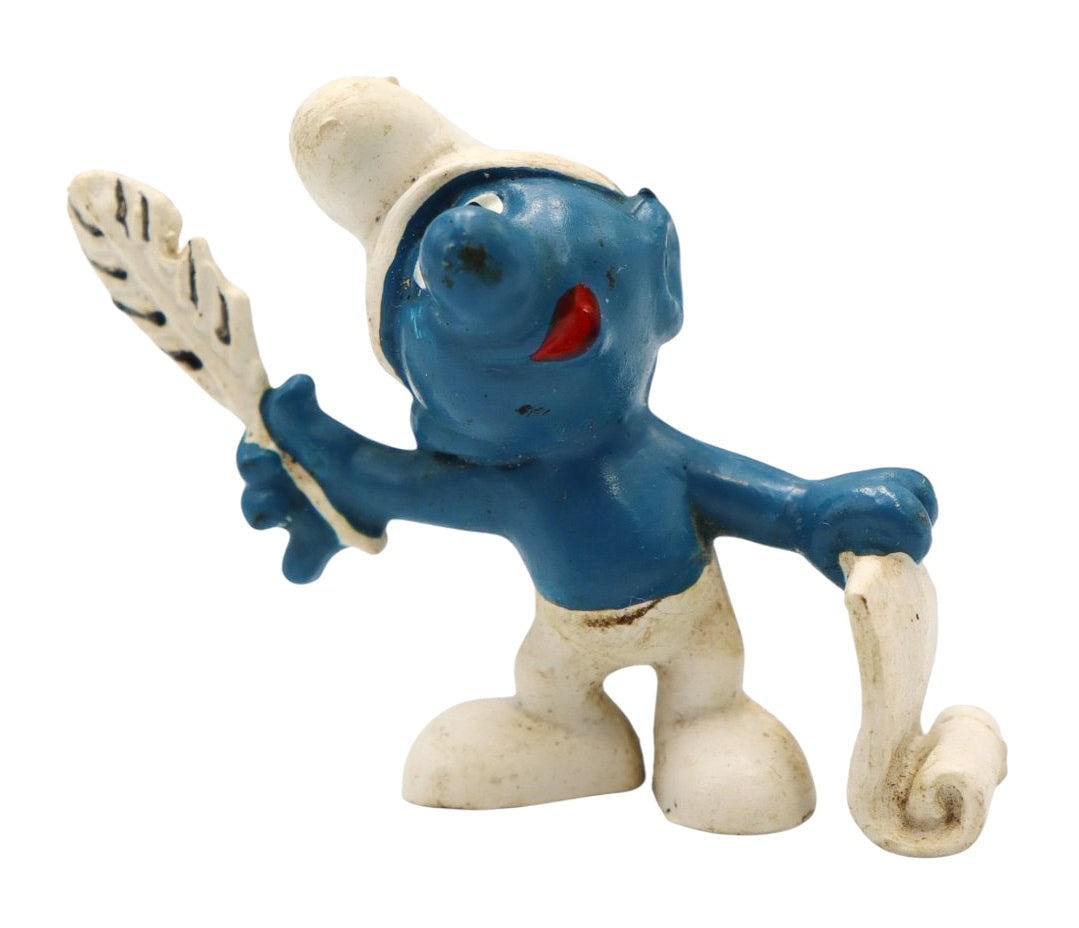 1972 Vintage Poet Smurf Figurine with Quill Pen and Scroll Schleich 20022