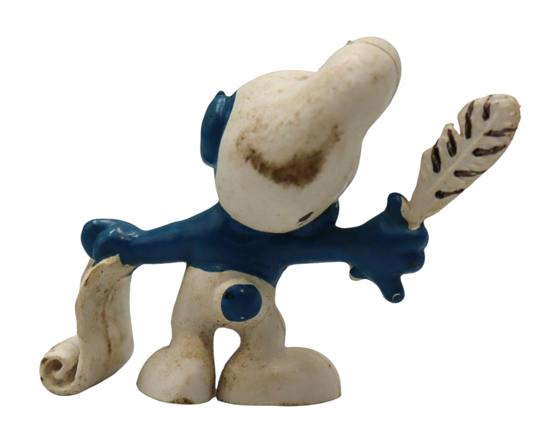 1972 Vintage Poet Smurf Figurine with Quill Pen and Scroll Schleich 20022