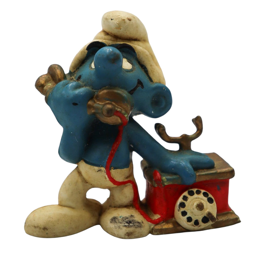 1980 Vintage Schleich Peyo Telephone Smurf Figurine 20062