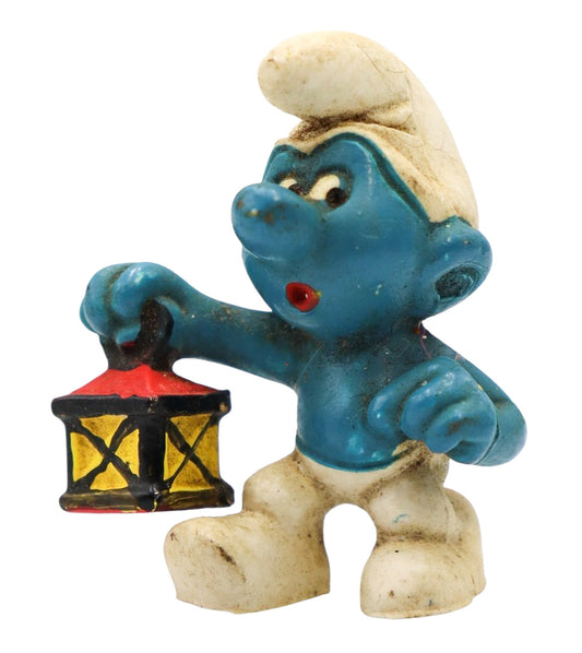 1977 Vintage Schleich Peyo Watchman Smurf with Lantern Figurine (20024)