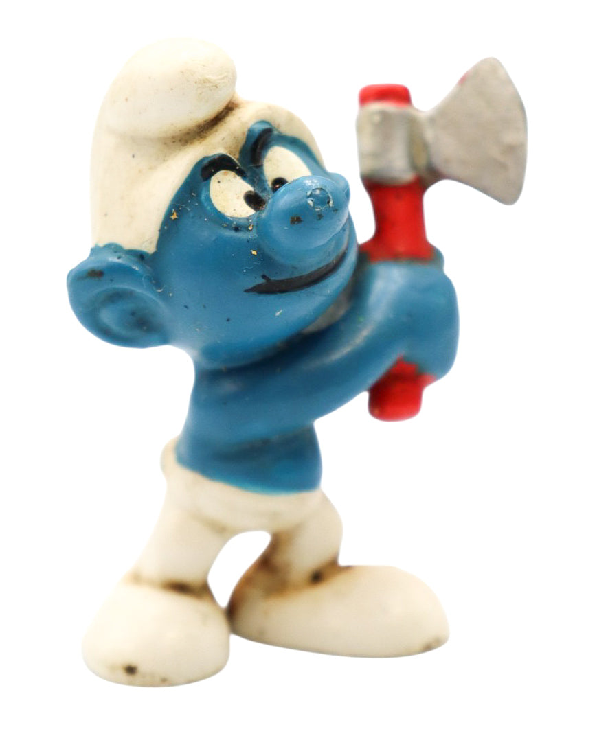 1975 Schleich Peyo Woodcutter Smurf PVC Figurine Holding Ax 20087