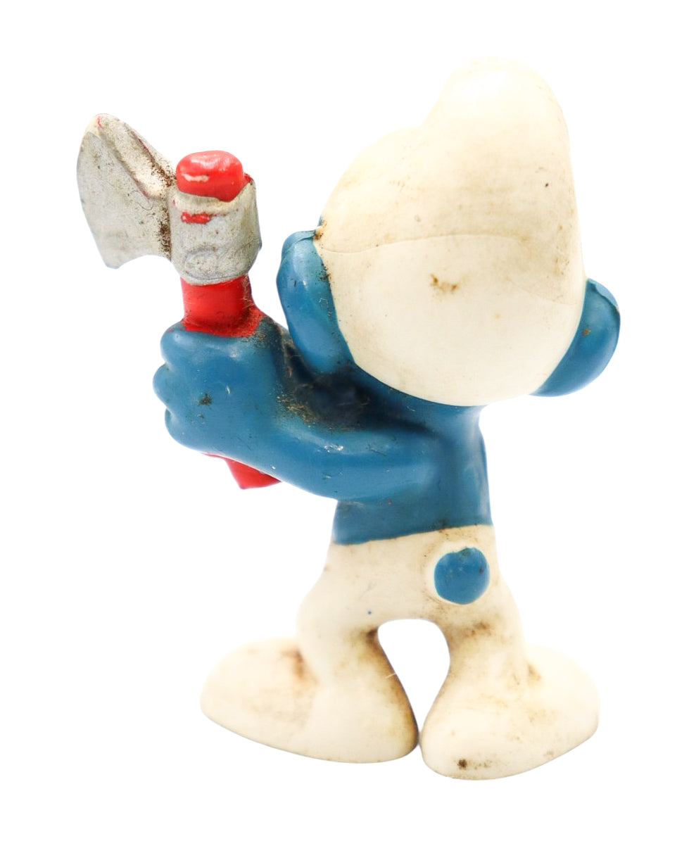 1975 Schleich Peyo Woodcutter Smurf PVC Figurine Holding Ax 20087