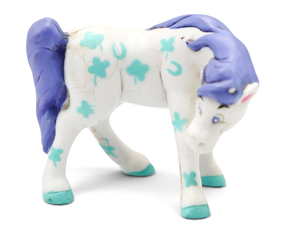 1994 Trendmasters Darling Animal Friends Clover Horseshoe Purple White Pony Figurine