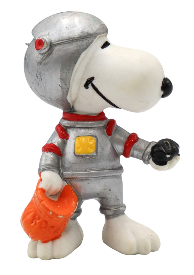 1980s Peanuts Astronaut Snoopy PVC Figurine with Moon Rock and Orange Bag