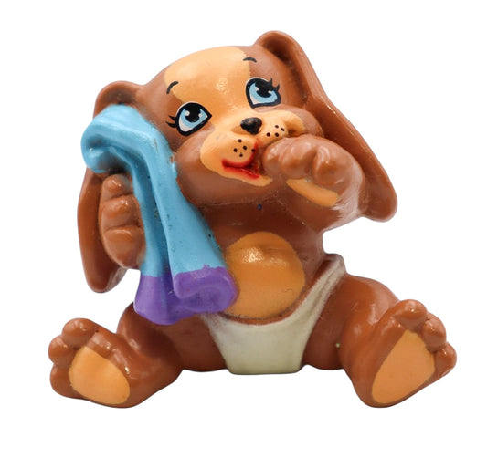 1991 Galoob Magic Diaper Babies Pets Brown Puppy Dog Holding Blanket PVC Figurine