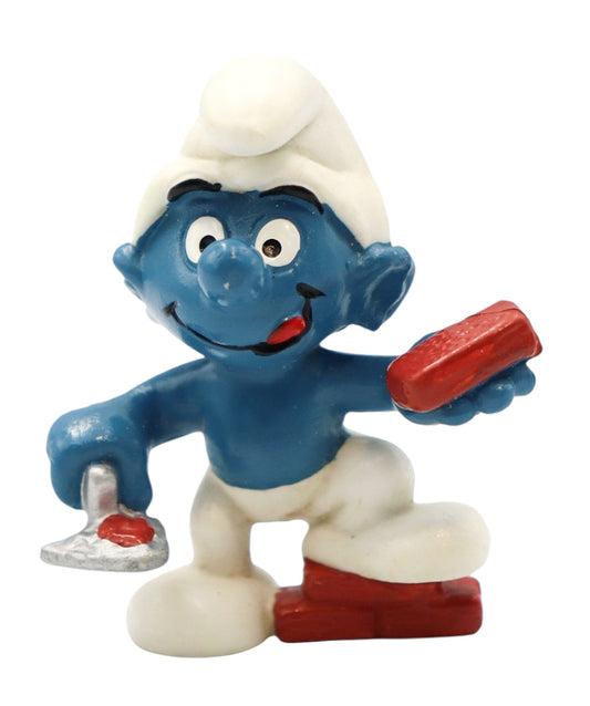 1982 Schleich Peyo Bricklayer Mason Smurf Vintage PVC Figurine 20148
