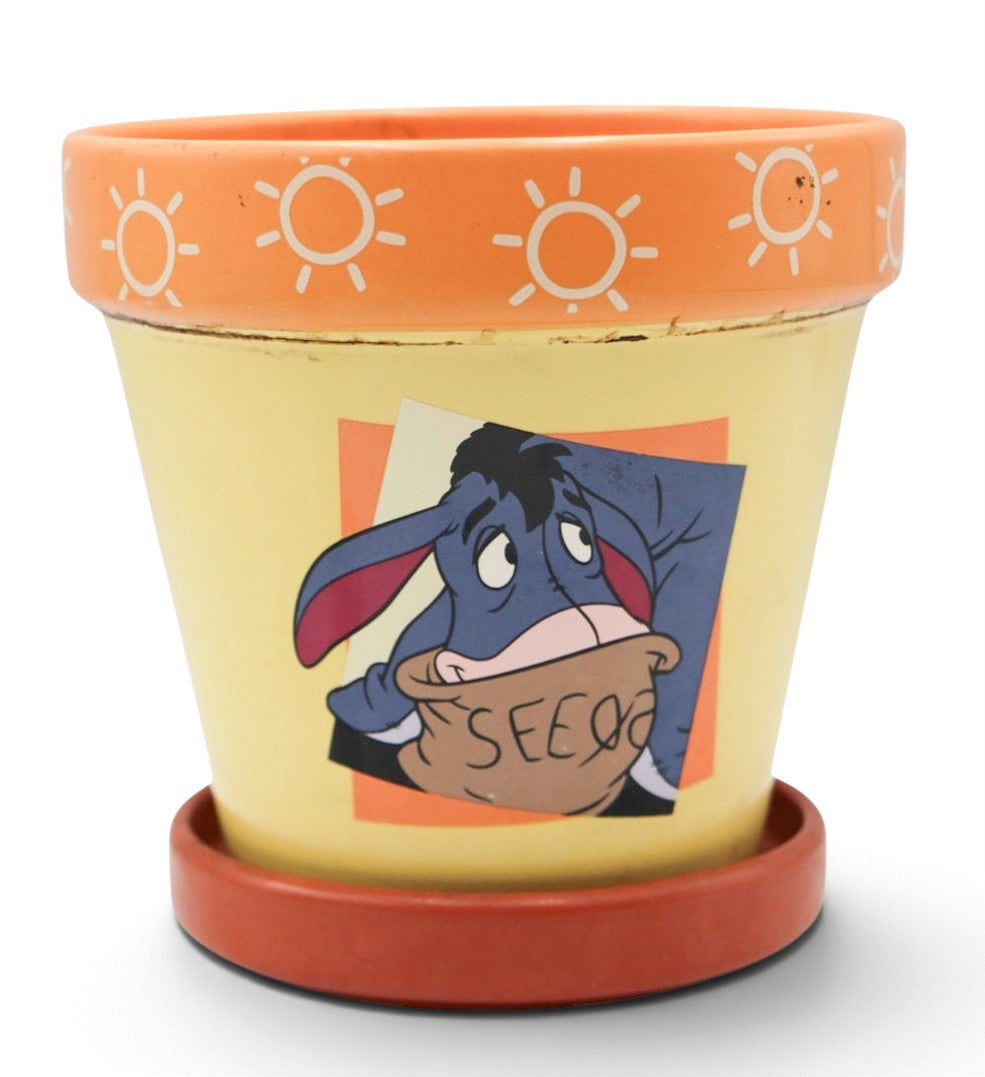 1998 Disney Winnie the Pooh "Eeyore" Terracotta Flower Pot and Saucer Planter Set