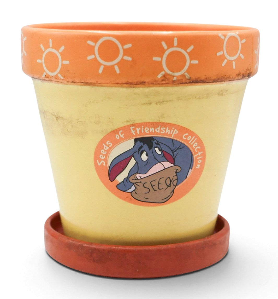 1998 Disney Winnie the Pooh "Eeyore" Terracotta Flower Pot and Saucer Planter Set