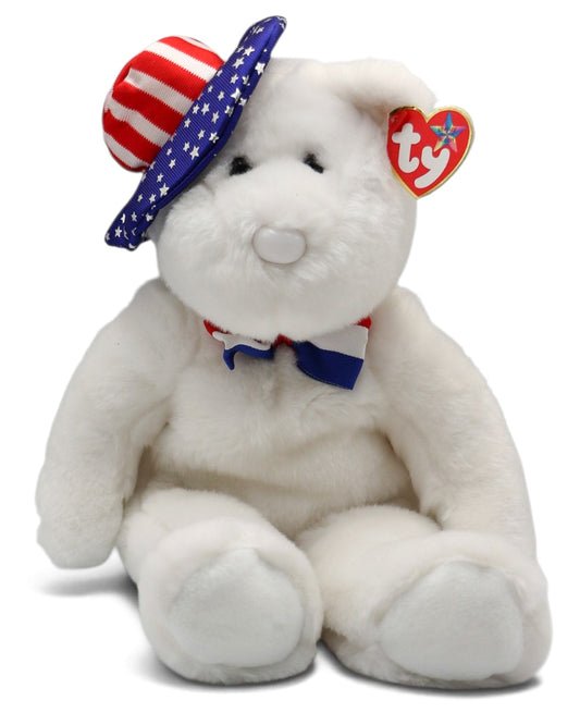 2005 Ty Beanie Baby Benjamin the Patriotic White Bear Plush
