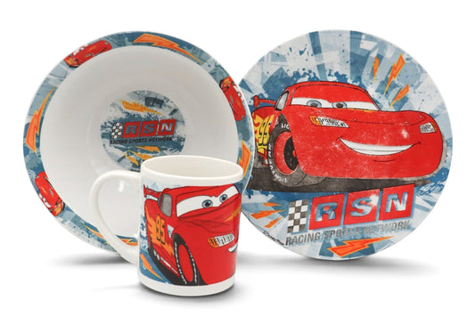2006 Disney Pixar Cars RSN Racing Sports Network Lightning McQueen 3-Piece Children's Dinnerware Set