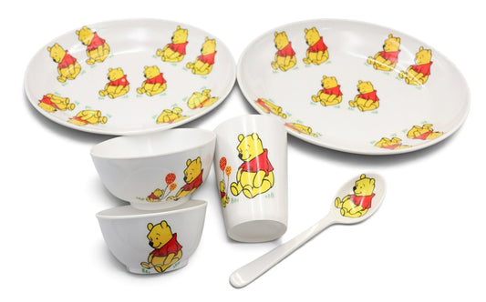 1990s Disney Winnie the Pooh Fataco Melamine 6-Piece Children's Dish Set