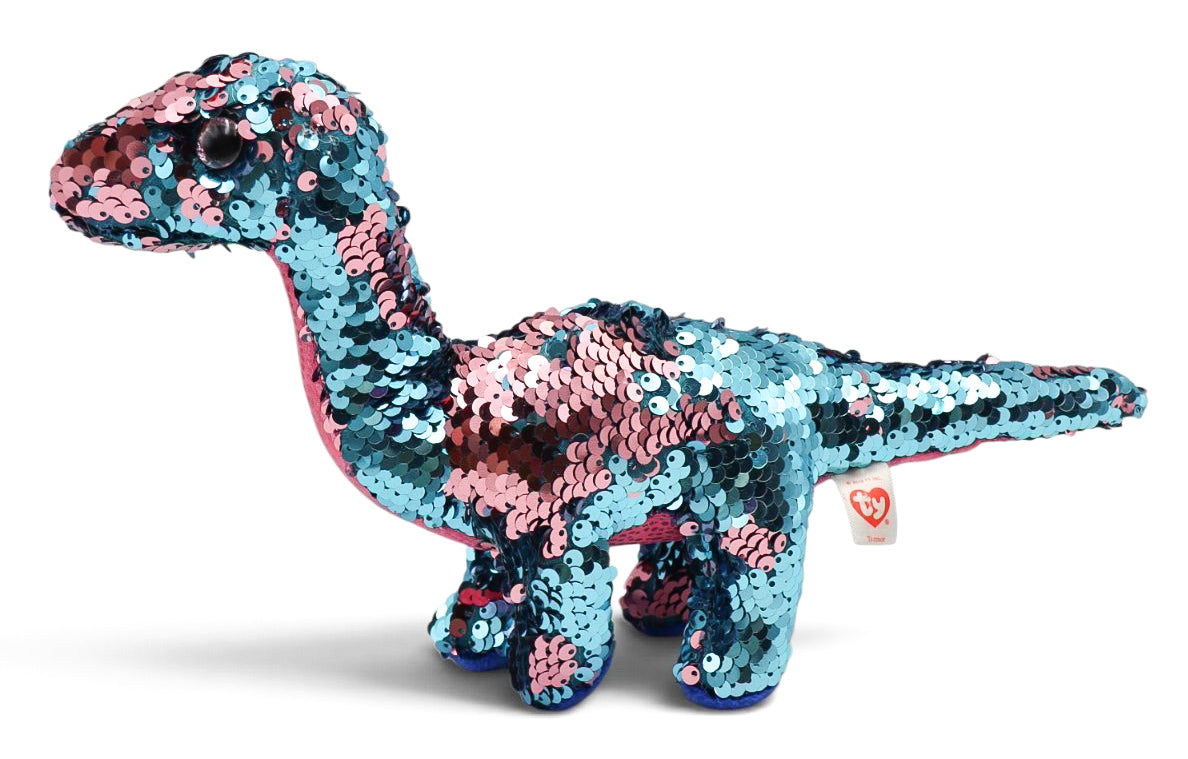 2018 Ty Flippables Tremor Blue and Pink Sequin Dinosaur Plush