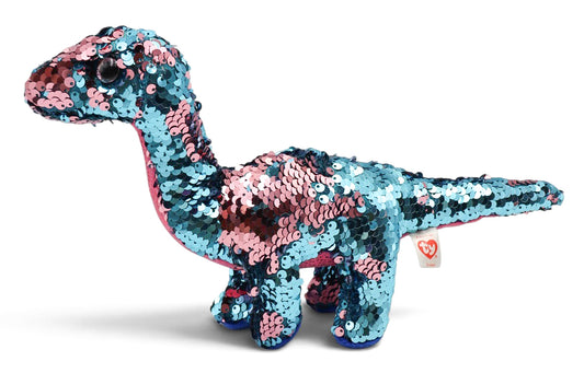 2018 Ty Flippables Tremor Blue and Pink Sequin Dinosaur Plush