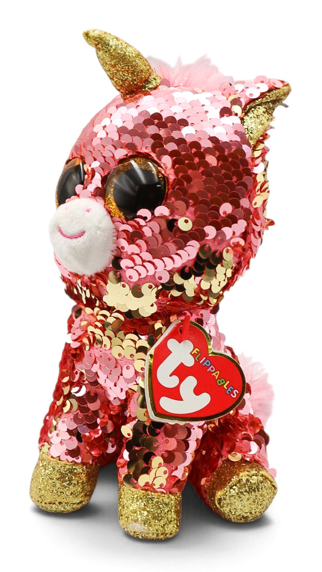 2019 Ty Flippables "Sunset" Pink Gold Sequin Color Shifting Unicorn Plush