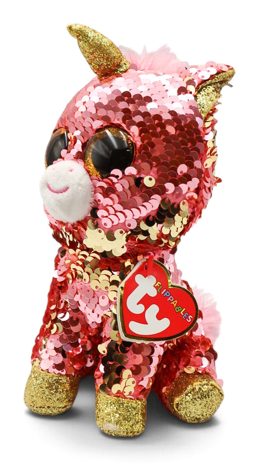 2019 Ty Flippables "Sunset" Pink Gold Sequin Color Shifting Unicorn Plush