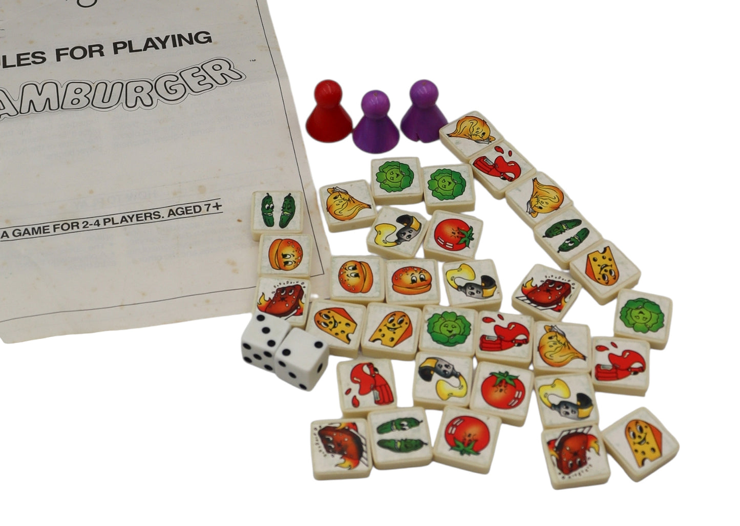 Vintage Hamburger Board Game Replacement Tiles, Dice And Instructions
