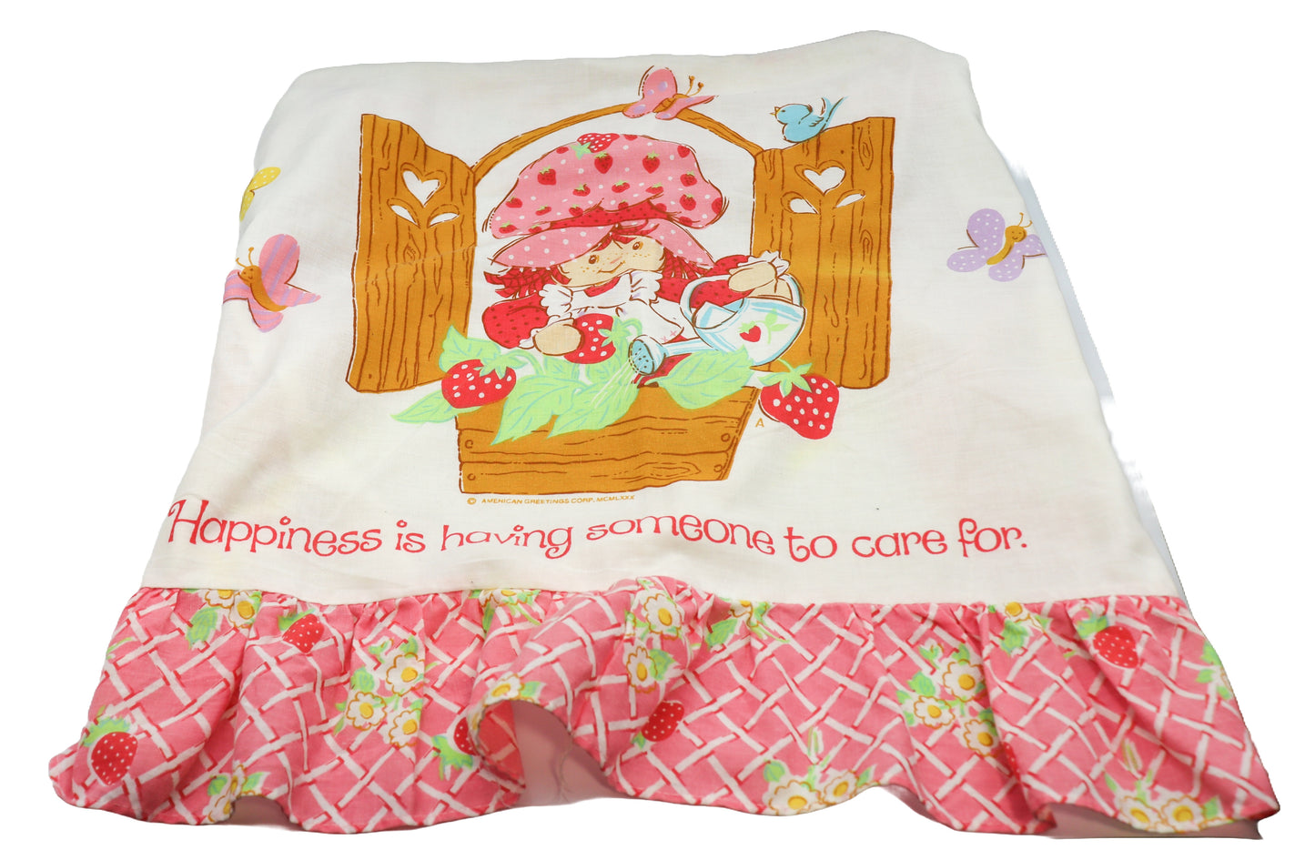 1980s Strawberry Shortcake Ruffled Square Pillow Case #1