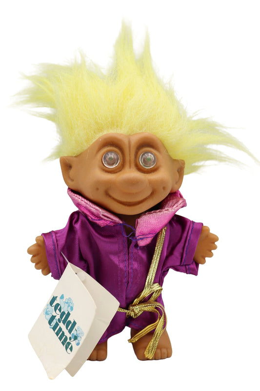 1990s Russ Berrie Purple Robe Glow Eyes Troll