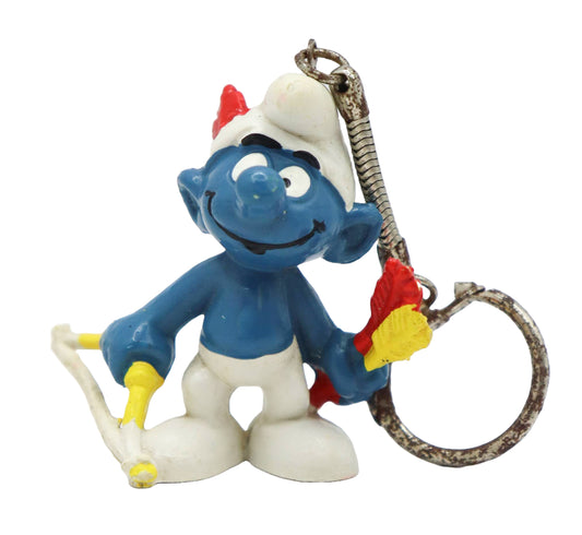 1980s Schleich Smurfs Archer Smurf Keychain Figure