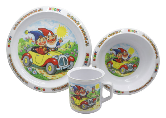 1990s Noddy melamine plate, cup and bowl set